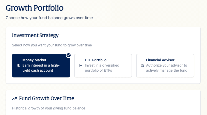 Investment options for giving fund growth