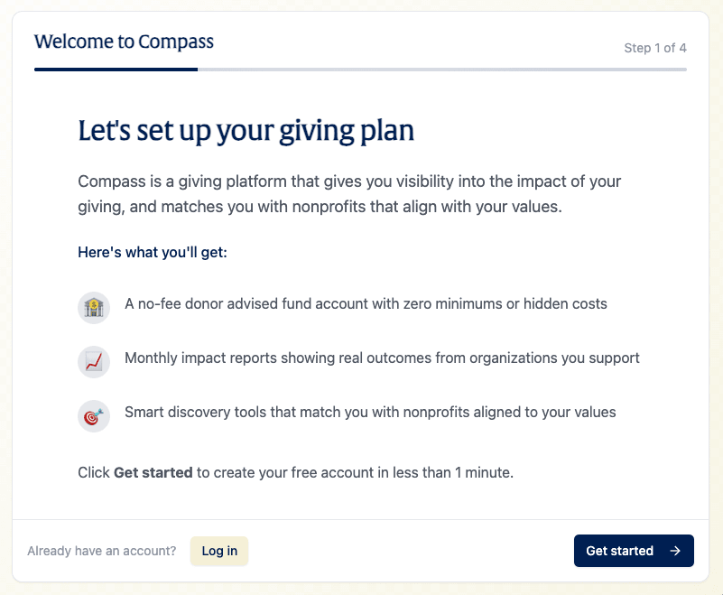 Compass giving plan setup showing personalized strategy
