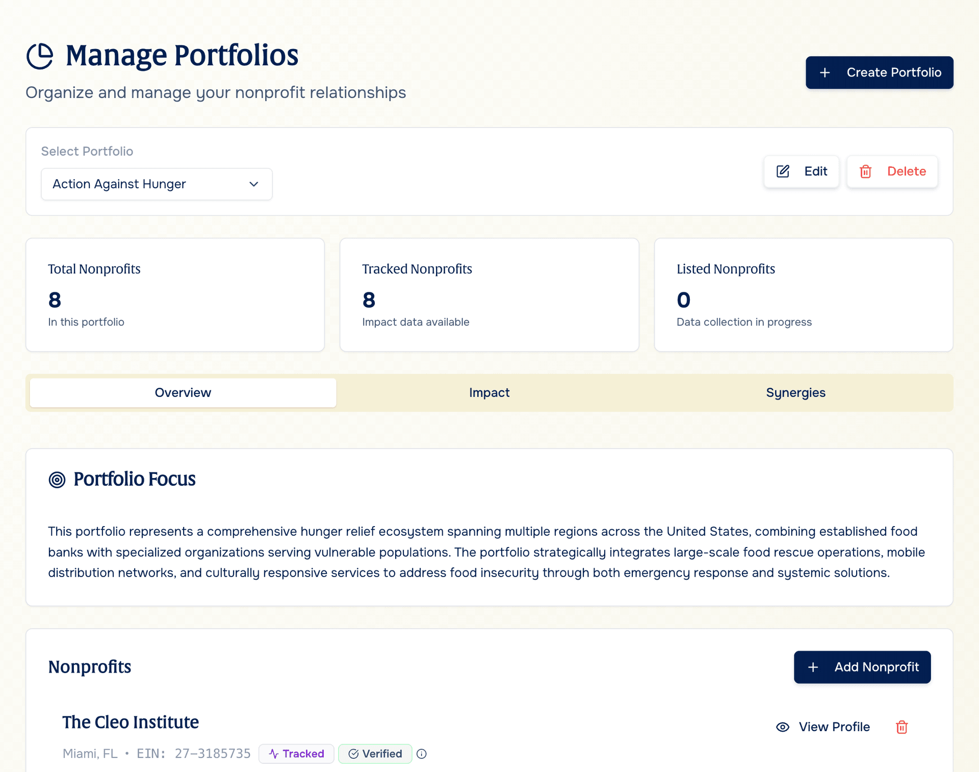 AI-powered nonprofit discovery interface