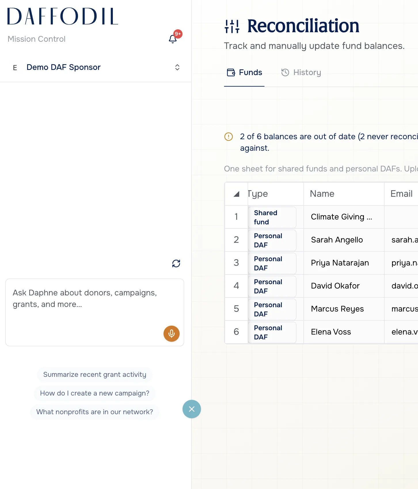 In-app assistant open beside the reconciliation screen